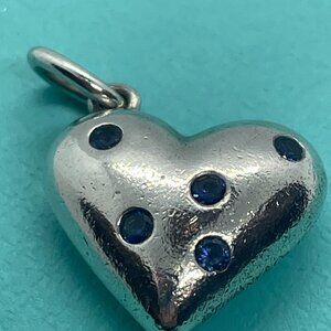 RARE Tiffany & Co. Blue Sapphire Etoile Heart Charm Pendant Sterling Silver